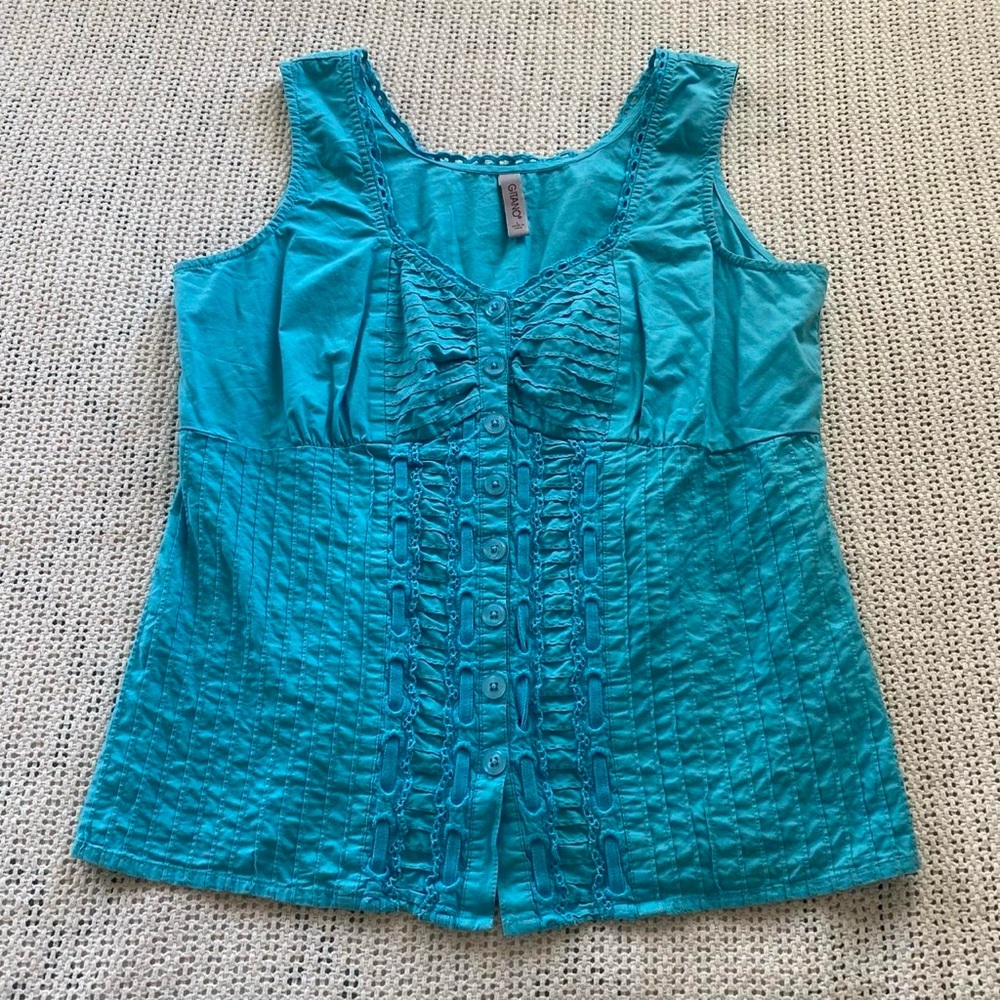 Vintage Y2k Gitano Whimsy Fairycore Blue Corset Top w Ruffles & Button Detailing
